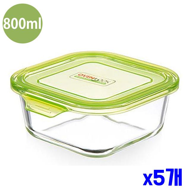 정사각형 유리밀폐용기 800ml 5개 세트 냉동밥보관