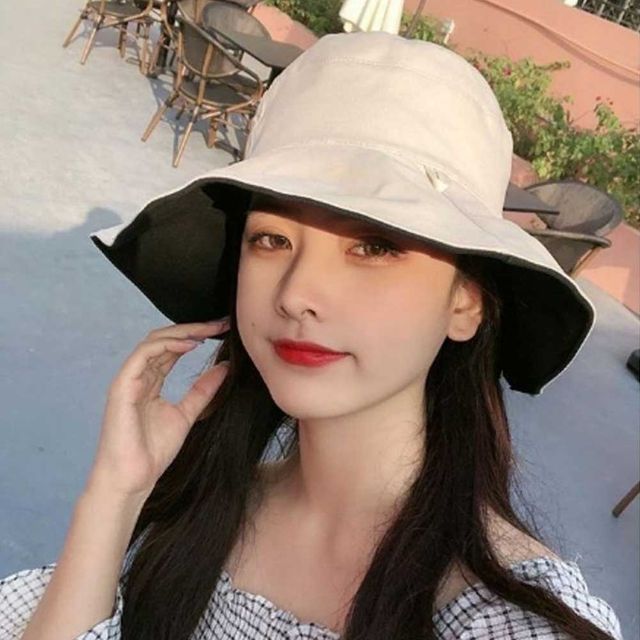 여자 여름 주말 나들이 룩 햇빛 가리개 와이드 버킷햇