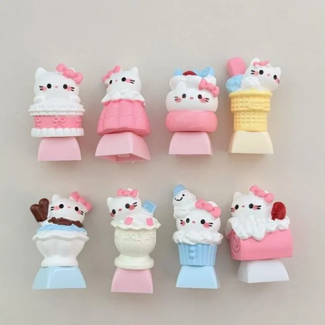 케이크 고양이 클리어 키캡 키보드 LED 키링 클릭커 ASMR 꾸미기
