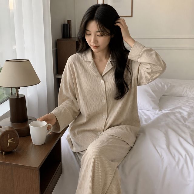 줄무늬 파자마 홈웨어 상하의 여성 잠옷 루즈핏 라운지웨어