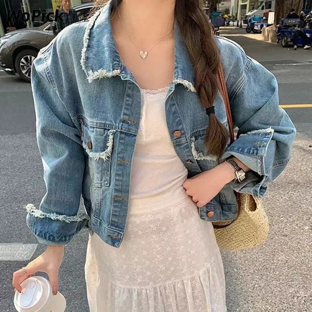 여성 포켓 포인트 크롭 청자켓 숏 데님 재킷 간절기 데일리룩 아우터