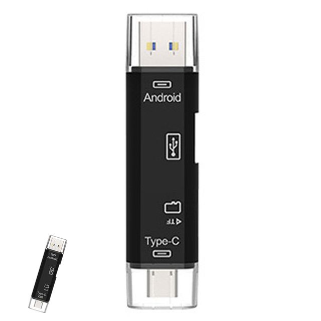 데스크탑리더기 컴팩트리더기 3in1 멀티 카드리더기 5핀 C타입 USB 블랙