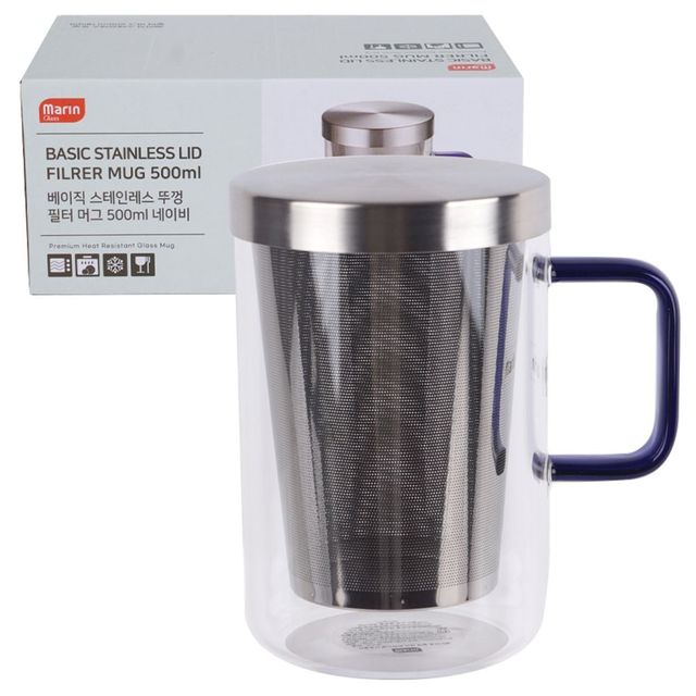 스테인리스 뚜껑 머그 500ml 네이비 기본형 필터컵 텀블러 냉온 보관 카페용품