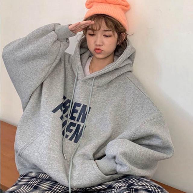 겨울 따뜻한 여성 캐주얼 안감기모 레터링 후드티셔츠