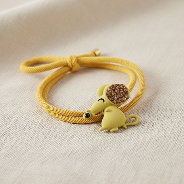 귀여운 생쥐 캐릭터 큐빅 헤어슈슈 탄력 좋은 고무줄 머리끈 18cm
