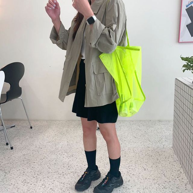 숄더백 메쉬 형광그린 망사 비치백 물놀이가방