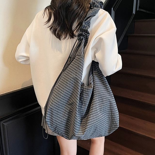2컬러 패브릭 에코백 빅사이즈 잔잔체크 숄더백