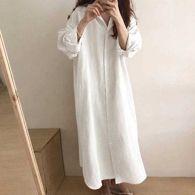 여성 루즈핏 셔츠 롱원피스 버튼 카라 롱남방 데일리 원피스