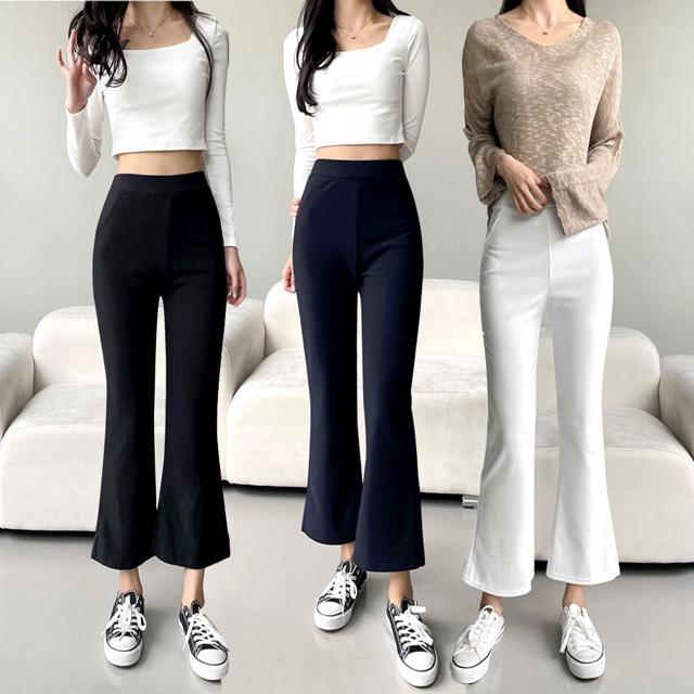 여성 무지 디자인 허리 밴딩 부츠컷 슬랙스 바지
