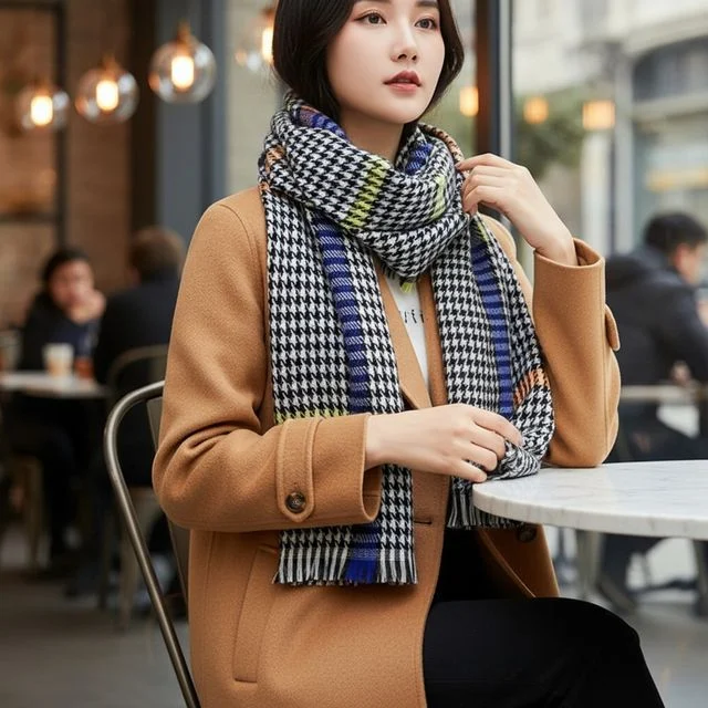 그레타 체크머플러 롱머플러 니트목도리 블랙블루 블랙 블루