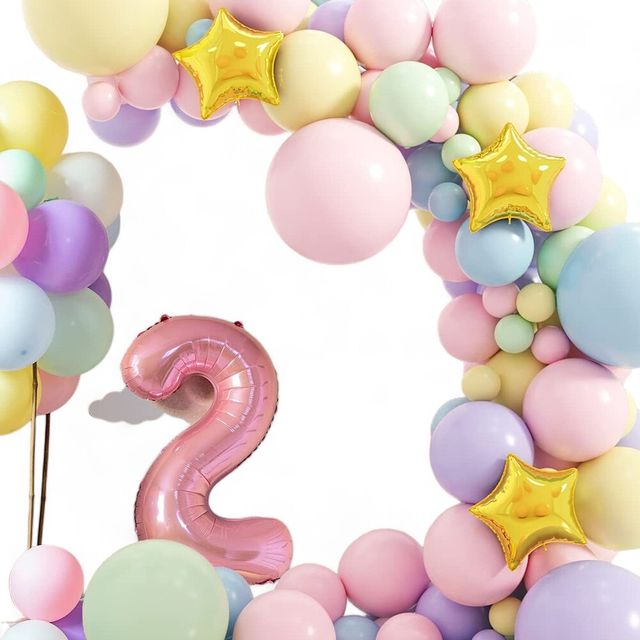 여아 생일기념 친구초대 풍선장식세트 - 파스텔 컬러 풍선과 리본 포함