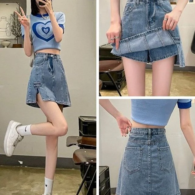 데님 스커트 여성 스커트바지 A라인 하카 힙스커트