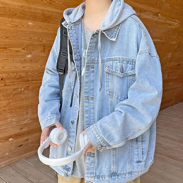 2컬러 캐주얼 남성 후드 탈부착 데님 자켓 점퍼