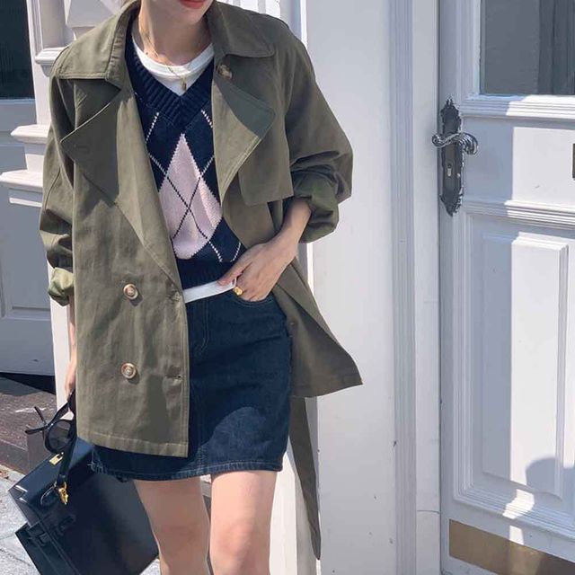 카라 트렌치 코트 간절기 심플 테일러드카라 더블버튼