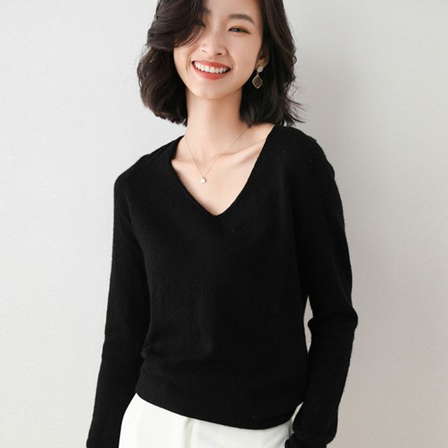여성 베이직 브이넥 10컬러 긴팔 티셔츠