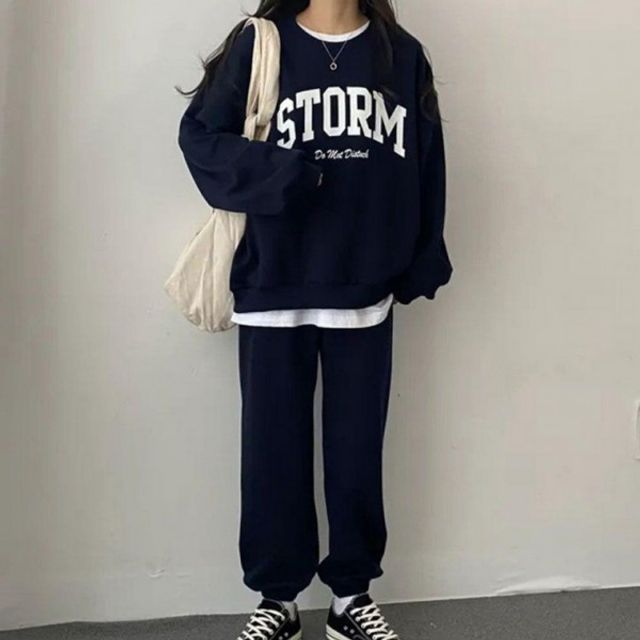 데일리룩 레이디스 캐주얼 외출복 라운드티 조거 바지 셋업 우먼 냉감 편한긴 트라우저 폴시즌긴팔긴바 올