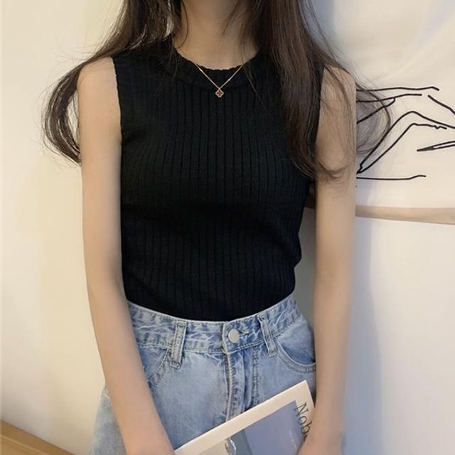 여성 여름 이너 민소매 나시, 슬림핏 슬리브리스