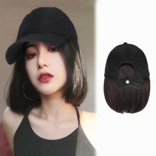 볼캡 모자 가발 단발 항암 붙임머리 환우 일체형 야구모자