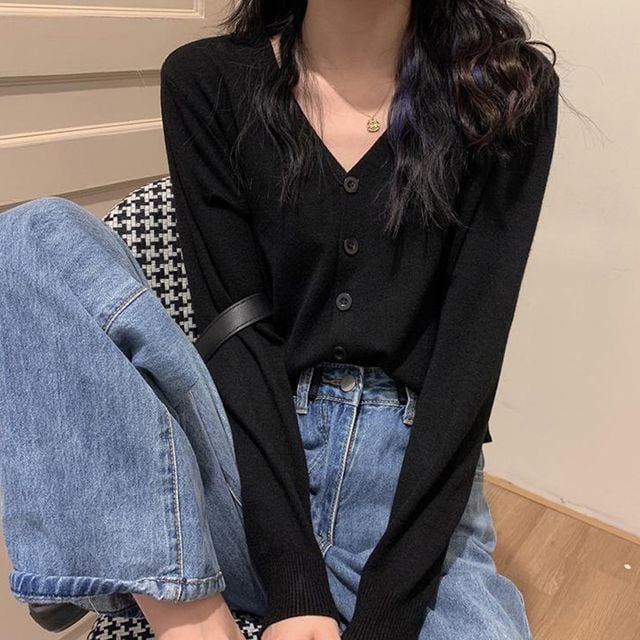 심플 무지 디자인 숏 기장 얇은 캐주얼 여성 가디건