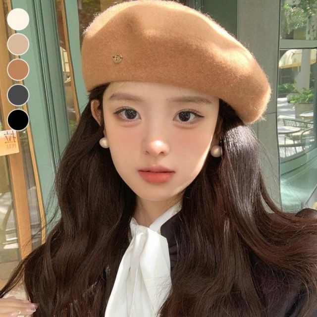 여성 데일리 골드 장식 베레모 모자 가을 겨울 포인트 벙거지