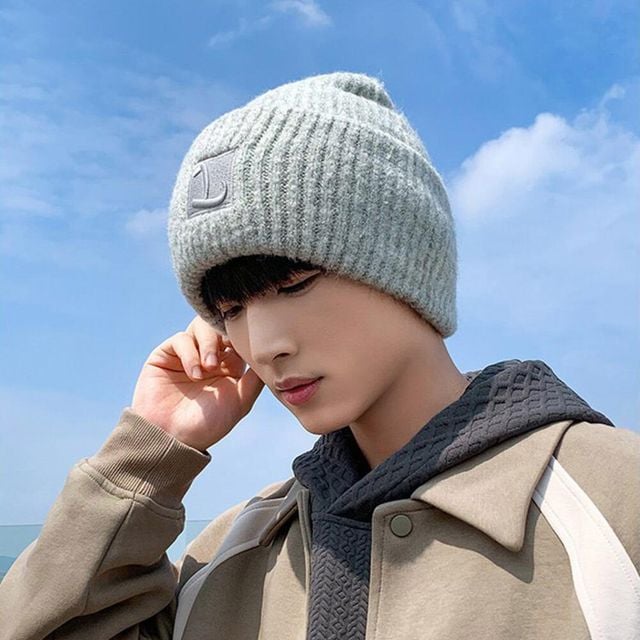 남여 공용 겨울 데일리 패션 L 자수 라벨 포인트 비니