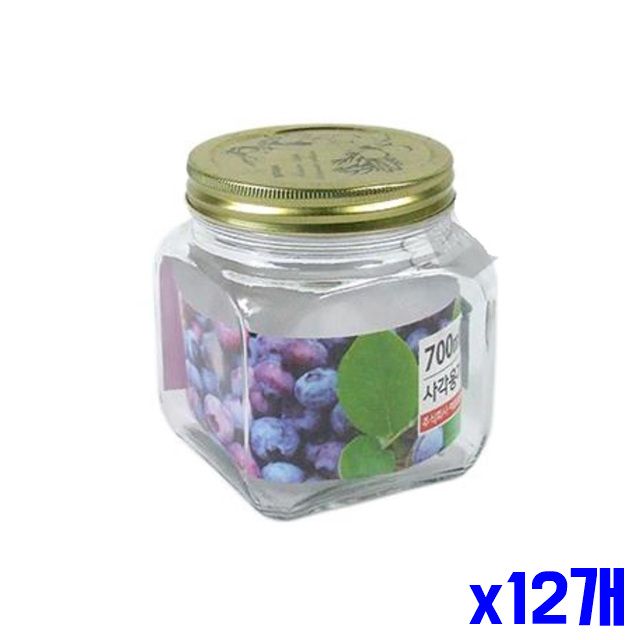 밀폐용기 사각 x12개 장아찌용기 저장용기700ml 유리