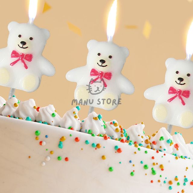 생일케익초 생일파티장식 하얀곰 생일초 3개입 x 3세트 화이트