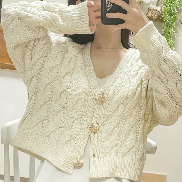 여성 편안한 인기 도톰한 단추 니트가디건
