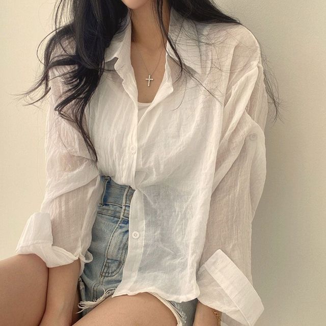 여성여름셔츠 롤업 로켓 여름 셔츠