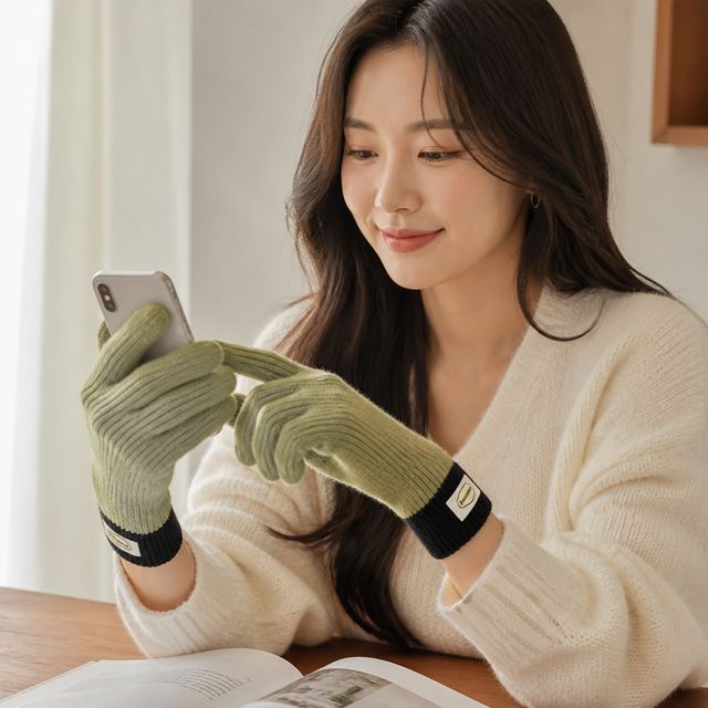 스콘 배색 골지 니트 장갑 7컬러 터치 글러브 스마트폰 겨울 방한 손가락