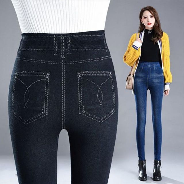 여성 블루 페이크 데님 레깅스 URK276 피치 S 고리 XL
