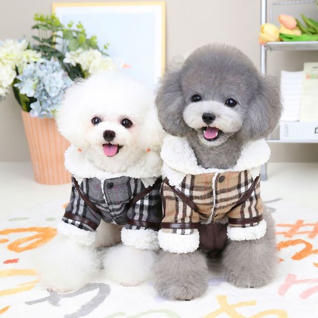 강아지옷 2컬러 캐주얼 체크패턴 뽀글이 무스탕 점퍼