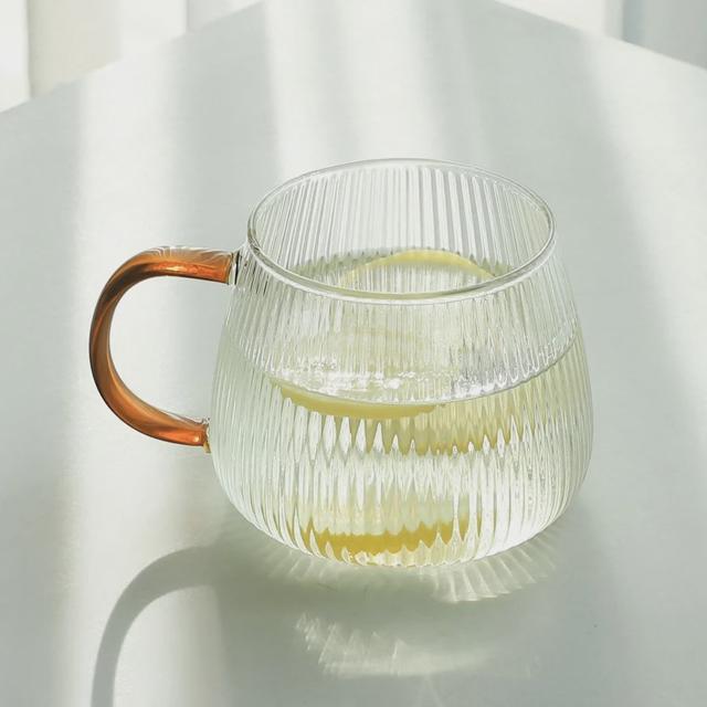 커피브라운 컬러 핸들 내열유리컵 400ml