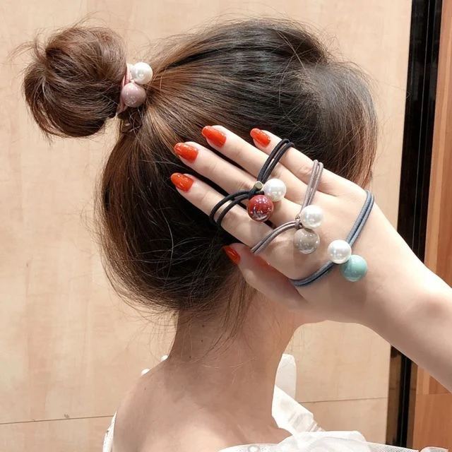 진주 쌍방울 구슬 헤어 머리끈