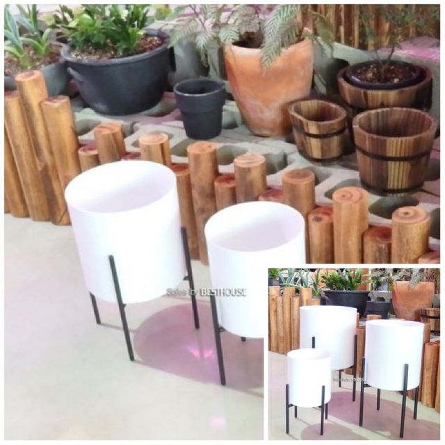 법랑 메탈 원통형 화분 3호 15X16cm 화이트 도자기화분 도기화분 인테리어화분 베란다화분