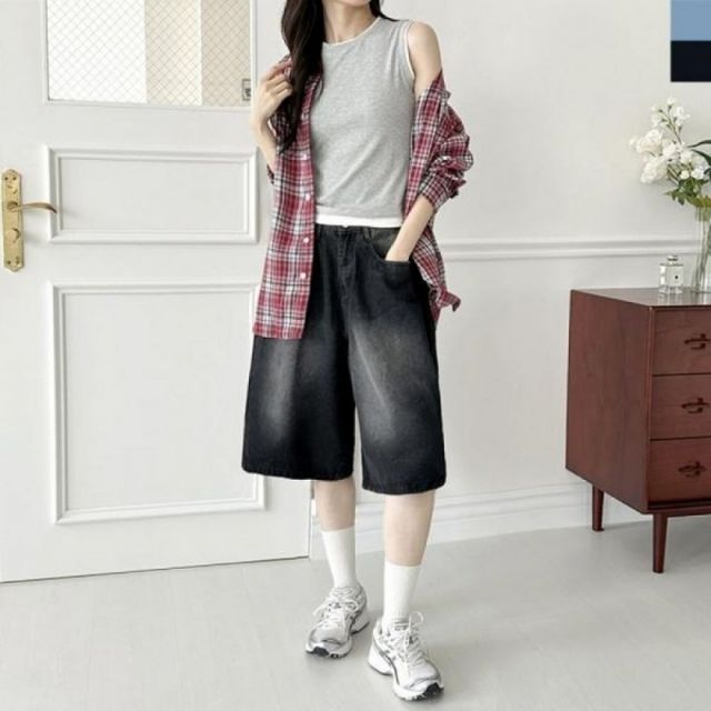 데님 밴딩 버뮤다 여자 반바지