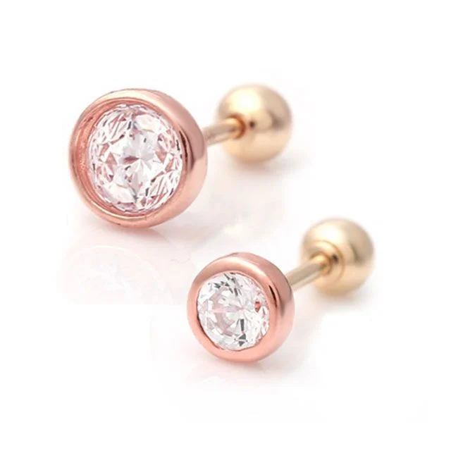 14K Gold 정품 베이직 핑크 큐빅 피어싱 택1