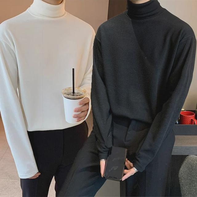 겨울 피치기모티 목폴라 하이넥 터틀넥 긴팔 티셔츠