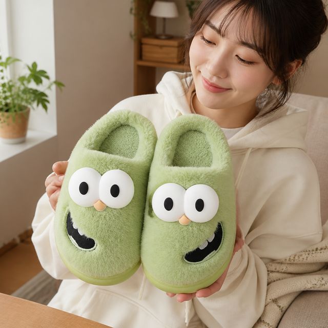 스마일 캐릭터 털실내화 6컬러 남녀공용 방한 슬리퍼