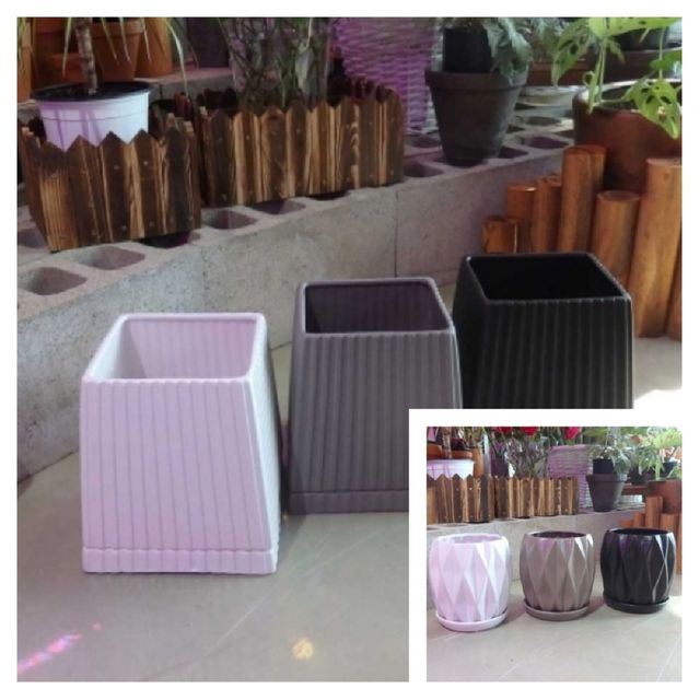 도기 세로줄패턴 사각형 15x18cm 현관화분 베란다화분 테라스화분 거실화분