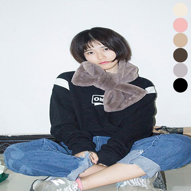 여성 귀여운 겨울 왕리본 넥워머 목도리 퍼 머플러
