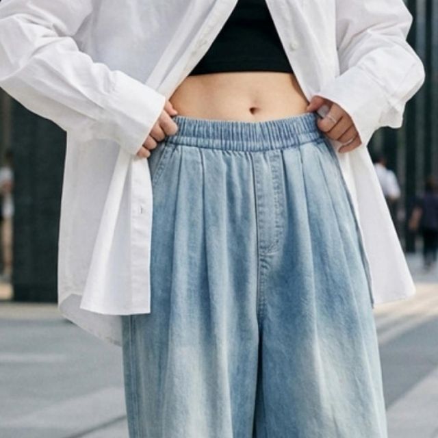 여성 쿨링 밴딩 세미와이드 데님팬츠
