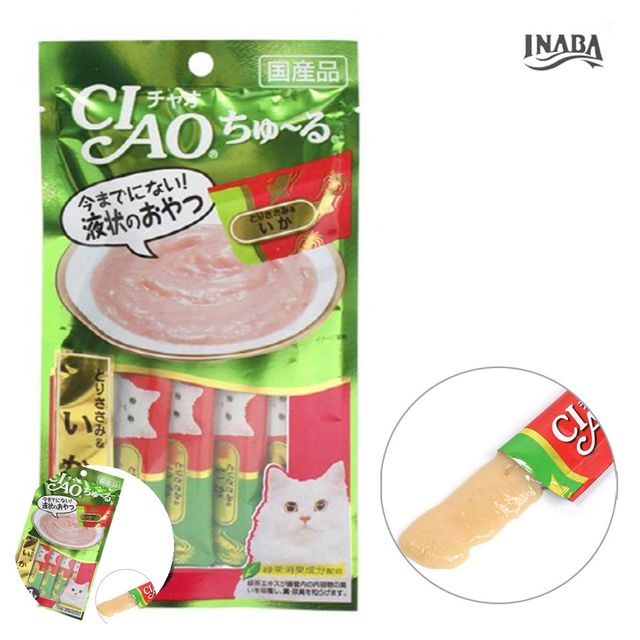 고양이닭고기간식 고양이음식 챠오츄루 닭가슴살 오징어 14g 4p 고양이간식