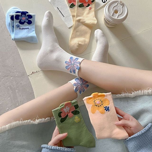 학생양말 빅 플라워 꽃 중목양말 5color