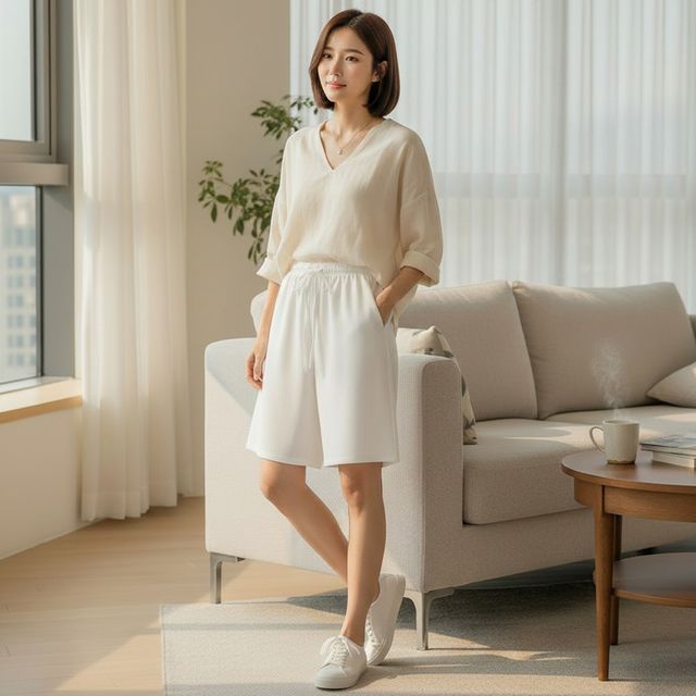 여성 밴딩 스트링 여유있는 버뮤다 팬츠