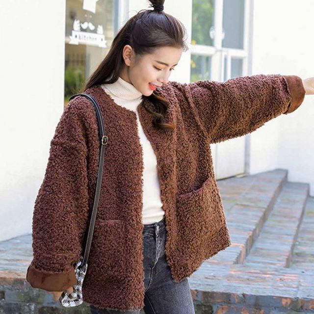 여성용 가을 겨울 뽀글이 무스탕 자켓 데이트룩 나들이용 양털 점퍼