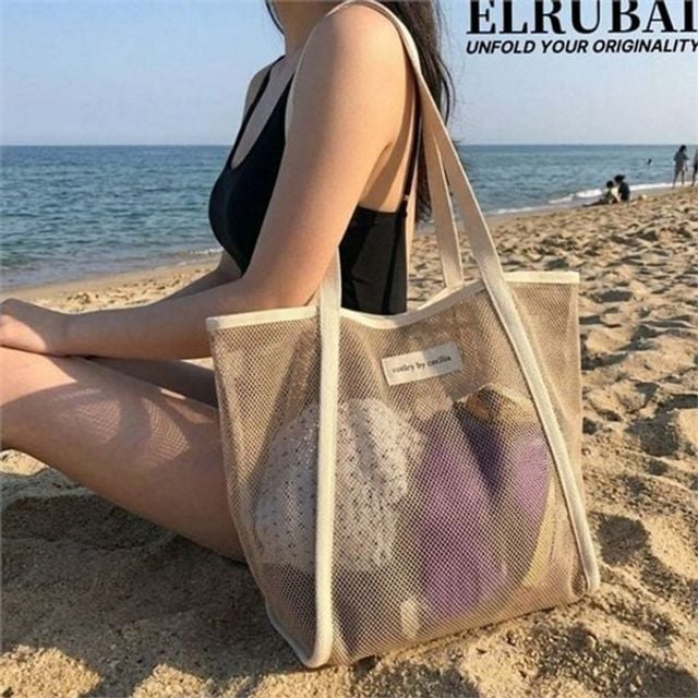 폴리에스터 여성 메쉬 숄더백 그물 여성 비치 가방 바캉스 데일리