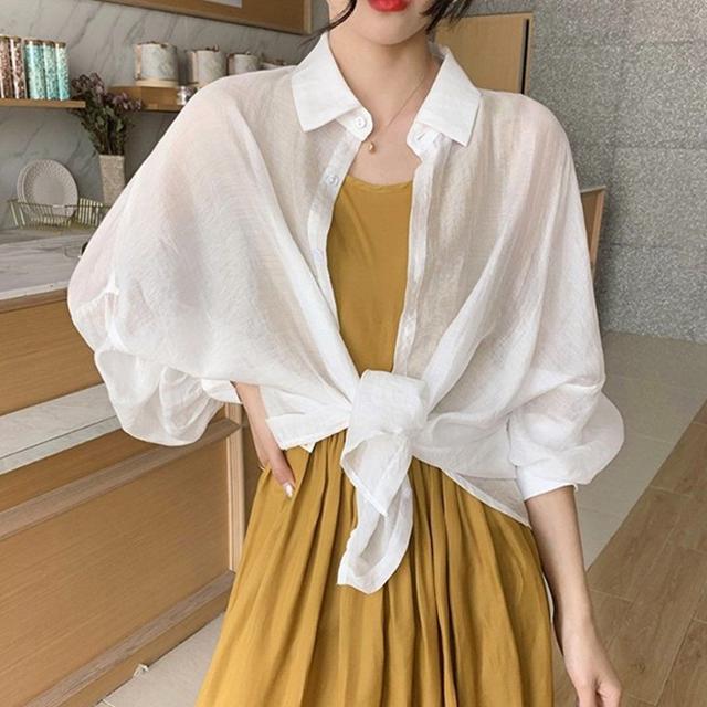 여성 여름 시스루 가오리핏 루즈핏 얇은 셔츠 휴양지