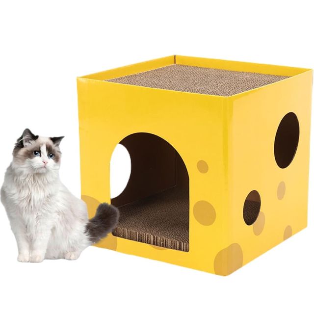 고양이치즈 숨숨집 2단 스크래쳐30cm(옐로우)