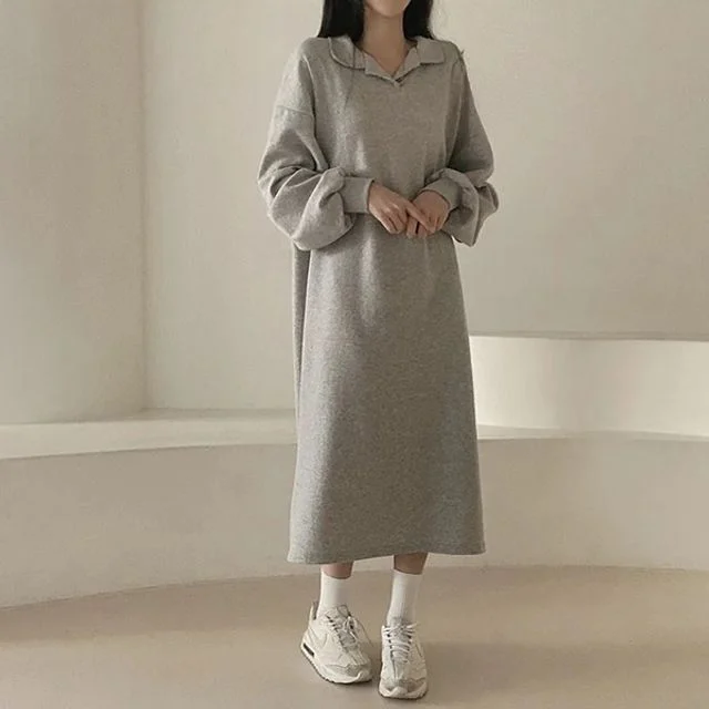 여성 데일리 3컬러 패션 카라 오버핏 원피스